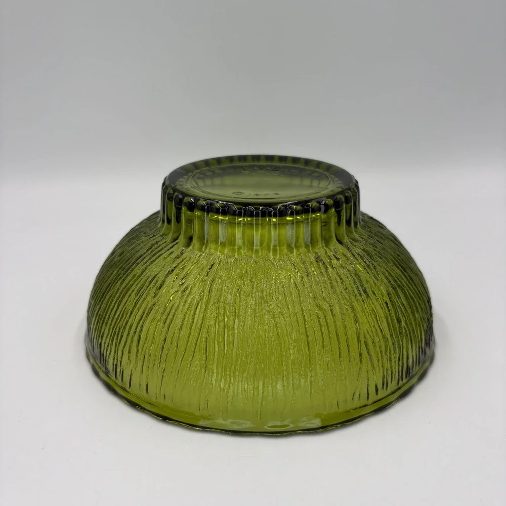 FTD Glass Bowl Unisex 6.5in Green Excellent 1975 Vintage Bark Textured MCM